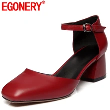 EGONERY/женские классические модные вечерние туфли-лодочки ручной работы из натуральной кожи; летние женские туфли на высоком каблуке 5,5 см; цвет черный, красный; большие размеры