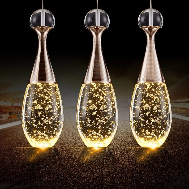 

Modern Pendant Light LED Bulb Creative Art Glass Perfume Bottle Crystal Hanging Ceiling Bubbles Lamp For Bar Fixtures Droplight