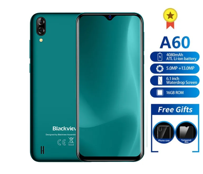 

NEW Blackview A60 4080mAh Smartphone Android 8.1 RAM 1GB ROM 16GB 13MP MT6580 Quad core 6.1"FHD Waterdrop Screen 3G mobile phone
