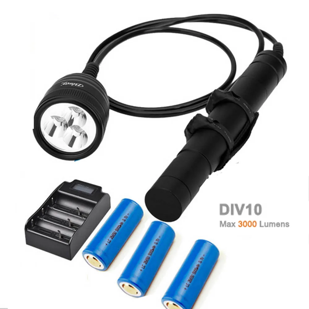 Brinyte DIV10 светодидный фонарь для дайвинга CREE XML2 3000lm светодиодный подводный Электрический фонарик для дайвинга 200 м подводный фонарь+ зарядное устройство для батареи