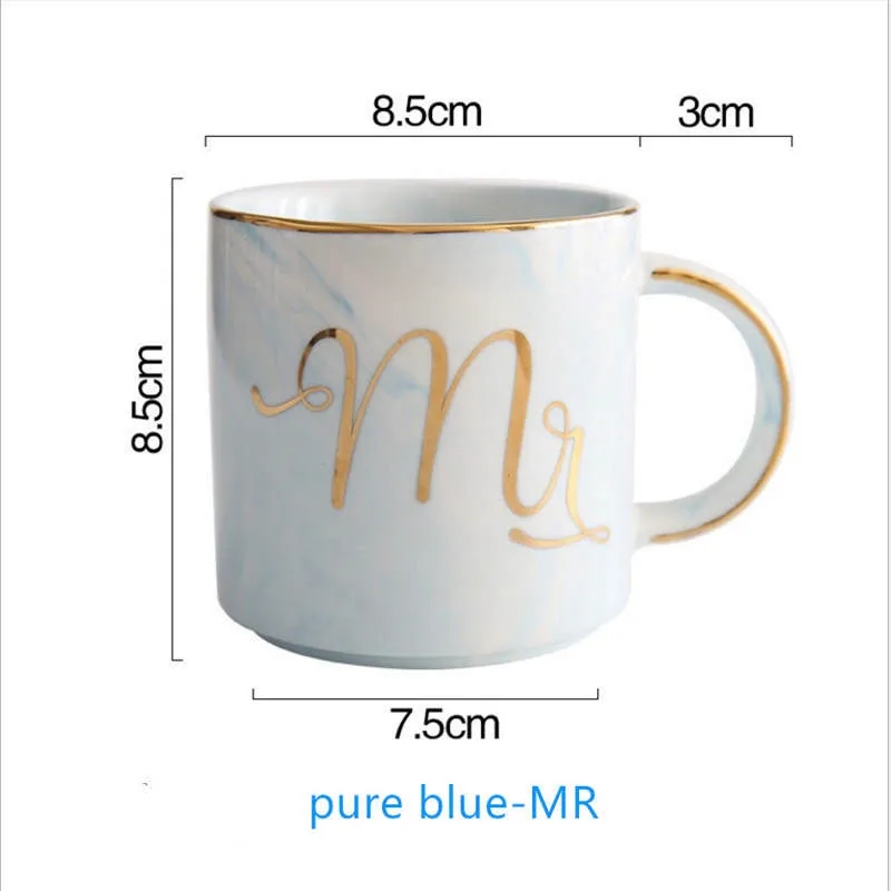 Европейские мраморные кружки Пномпеня, подарок для влюбленных, Кружка для утреннего дня, молока, кофе, чая, завтрака, фарфоровая чашка для подарков - Цвет: Blue-Mr
