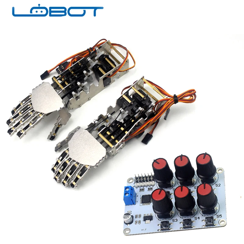 LOBOT 1 Pair Five Fingers Robot hand Kit Bionic Humanoid Manipulator Left Right Hand Servo Arm