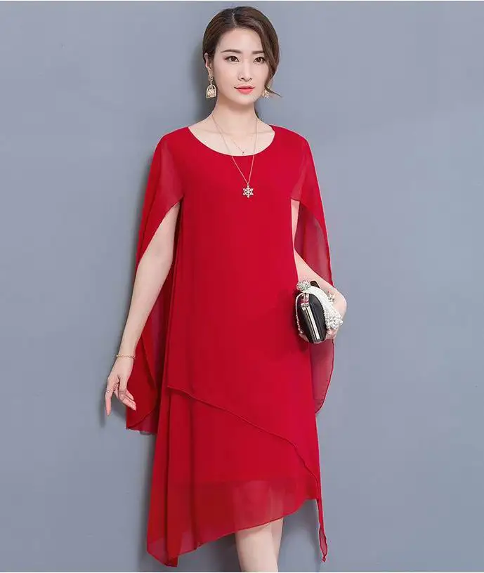 Шифоновое асимметричное женское платье большого размера с накидкой Vestidos летнее