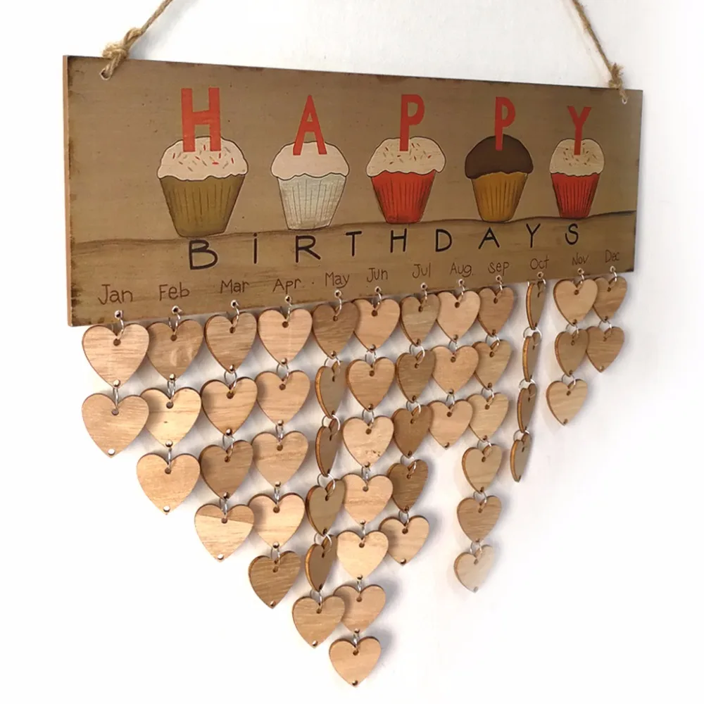 

OOTDTY 50Pcs Solid Wooden Love Heart Slices Metal Rings For DIY Birthday Board Calendar