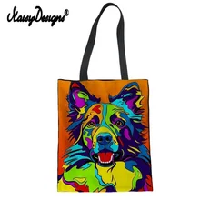 Яркая сумка для шоппинга Saco Compras с животным, собачьим бордюром, женские сумки, холщовые хлопковые сумки для покупок, ручная Льняная сумка на плечо