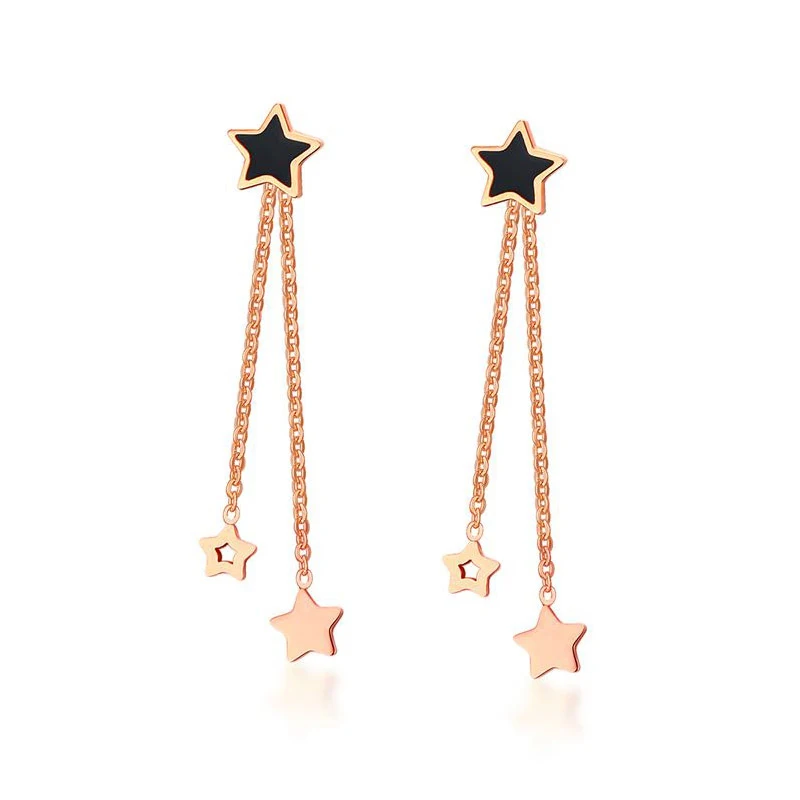 Jeemango милые юбки-пачки со звездочками, серьги-гвоздики золотые, розовые серьги цвета Нержавеющая сталь длинные Позолоченные каплевидные серьги с квадратными не вызывают аллергию, E18233