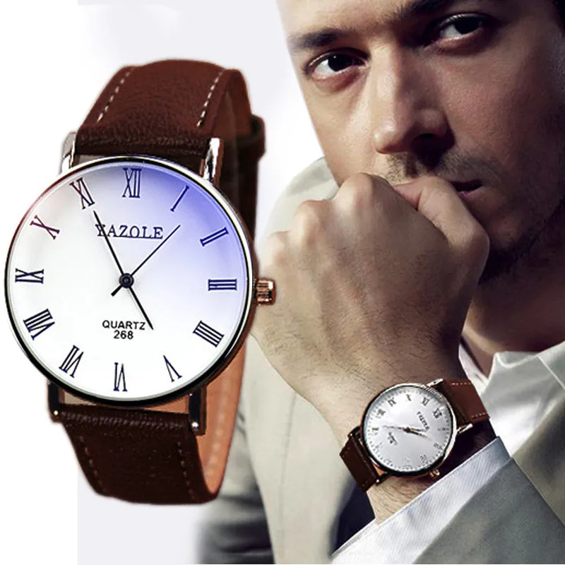 

1PCS Men's Wrist Watch 2019 Simple Roman Digital Scale White Dial Brown Belt Dial Fashion Business Brown Strap Watch relogio a6
