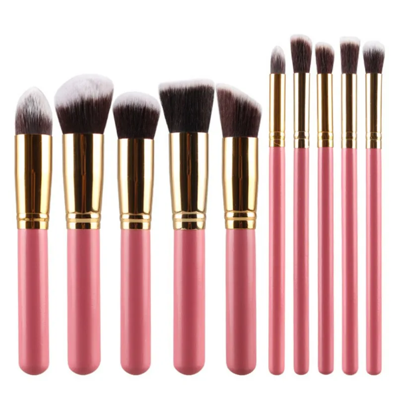 Кисти для макияжа Тени для век Pinceis De Maquiagem основа Pinceaux Maquillaje Румяна модный набор инструментов Высокое качество красота 10 шт - Handle Color: Pink gold