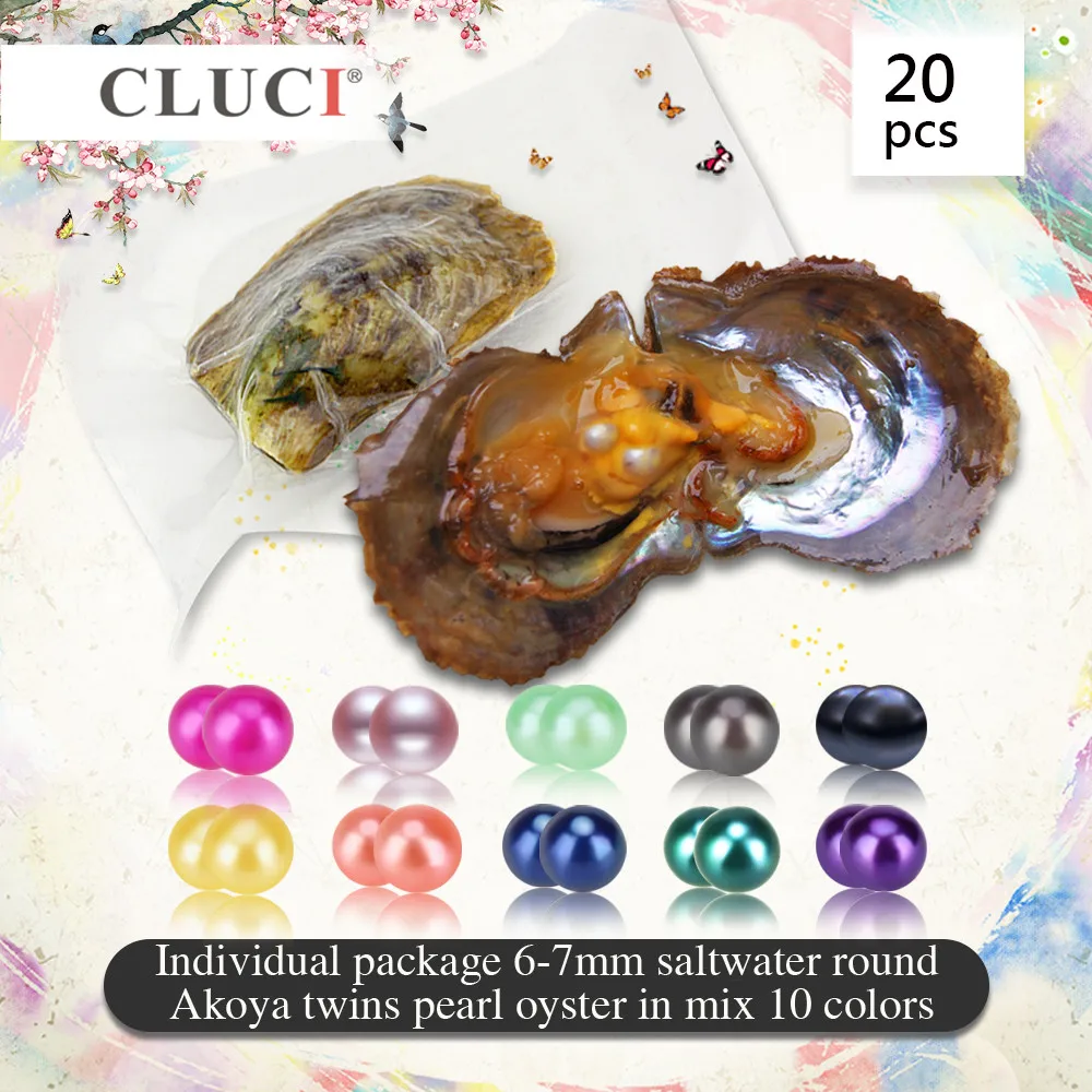 

CLUCI FREE UPS, Mixed Colors AKOYA Twins Pearls 6-7mm 20PCS/Lot Mysterious Gifts Saltwater Cultured Love Wish Pearls Oyster