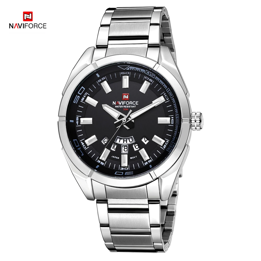 

NAVIFORCE 9038 Waterproof Analog Quartz Watch Men Business Watches Stainless Steel Male Mens Wristwatch with Date Week Display