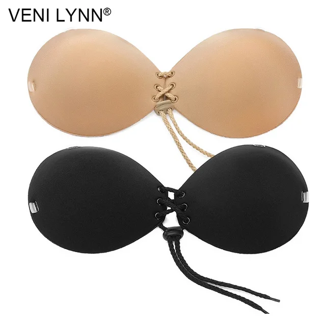 VENI LYNN 3cm Thick Strappy Push Up Self Adhesive Bra Palm Shape Glue