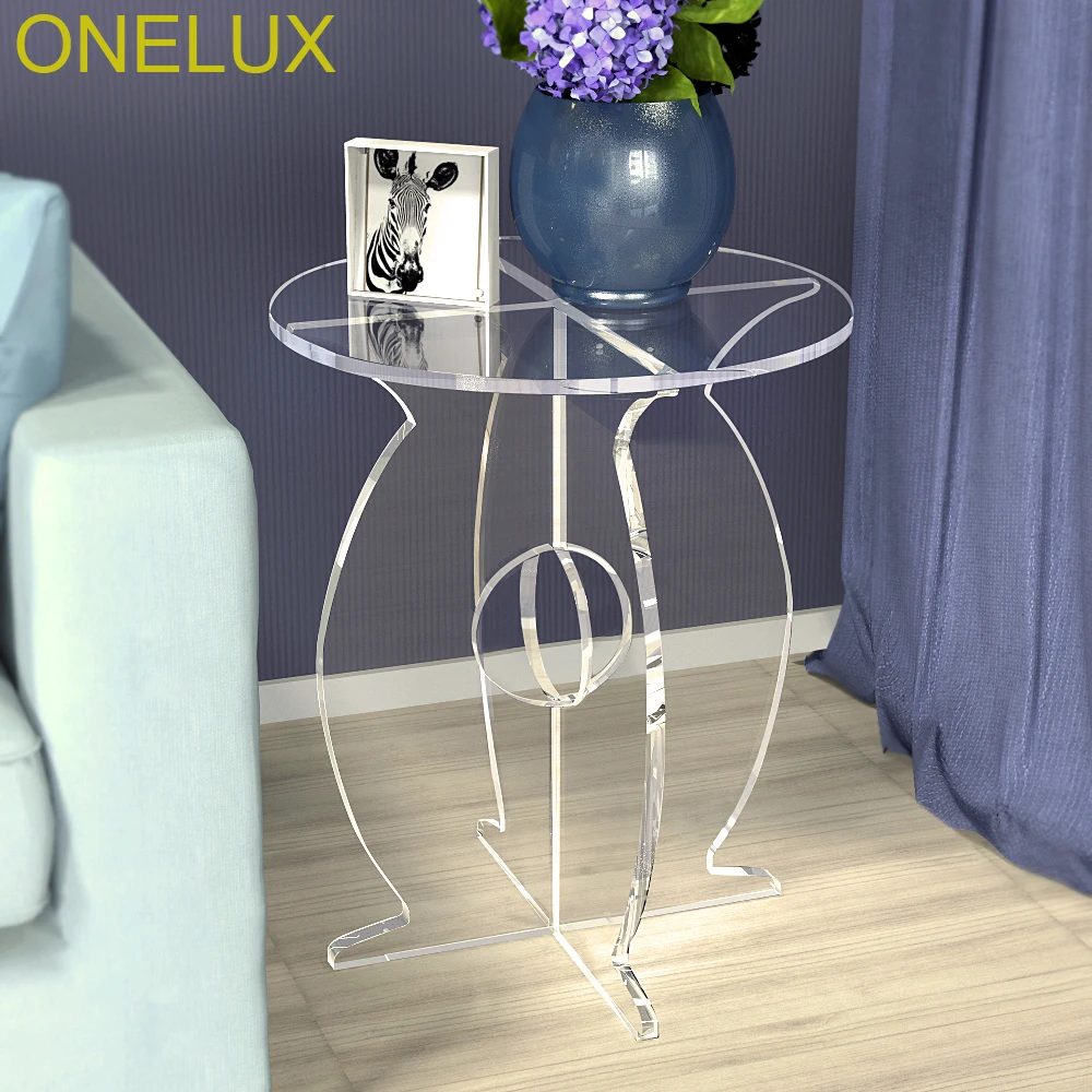 Clear Acrylic Round Ocassional Side Sofa Tea Table, Lucite Coffee Table