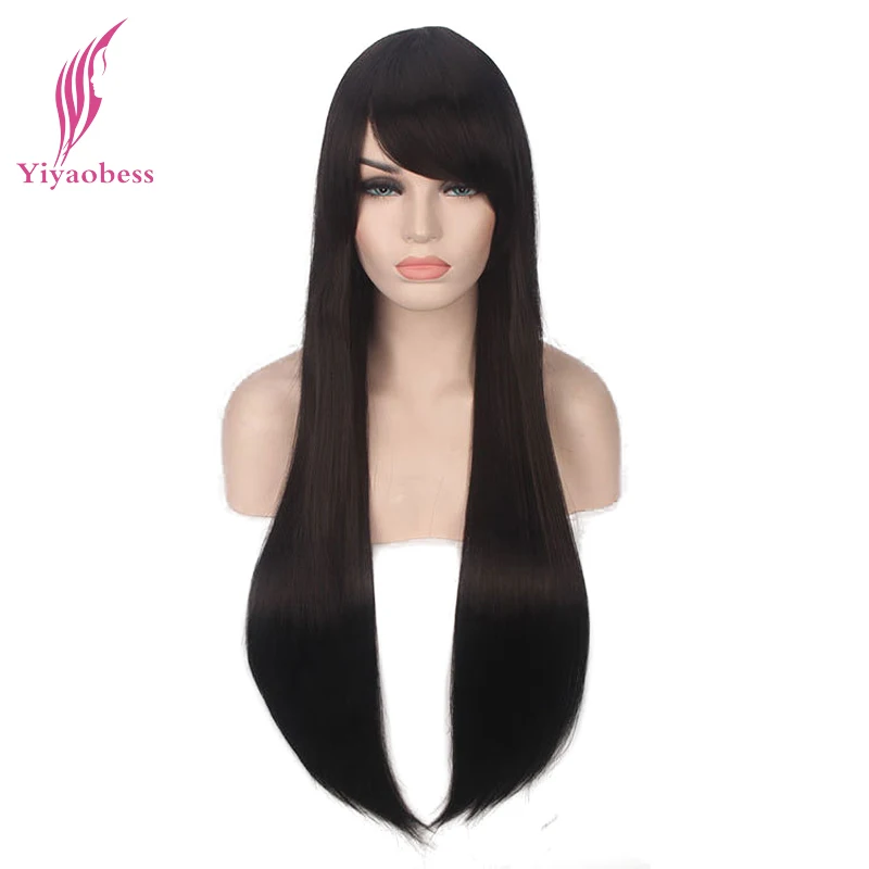 

Yiyaobess 80cm Synthetic Long Straight Black Purple Pink Red Orange Green Brown White Blonde Gray Blue Cosplay Wig Bangs