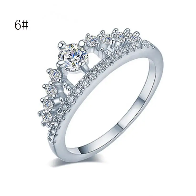 1PC Cute Princess Crystal Silver Plated Ring Queen Crown Zircon Rings