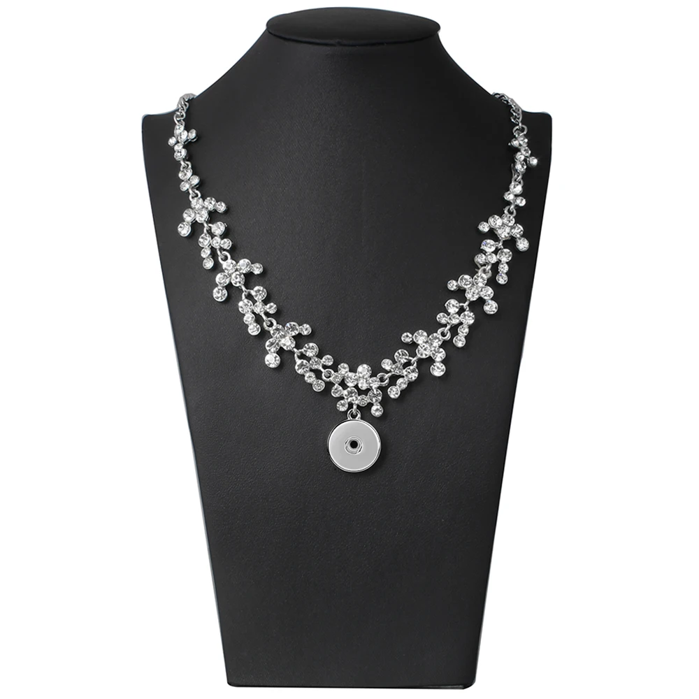 

New Crystal Flower Choker Necklace Snap Jewelry for Women 18mm Snap Buttons Pendant Statement Necklace for Women Jewelry