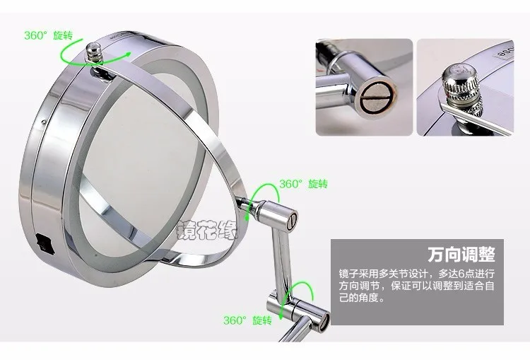 Новая мода, 7 дюймов Зеркало для ванной со светодиодной подсветкой зеркала двойной удлиняющий кронштейн 2-лицевая сторона увеличительное зеркало для макияжа 10X оборудованное металлическое круглое настенное зеркало