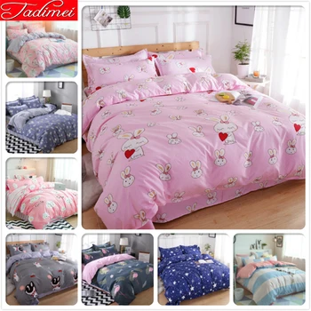 

Pink Rabbit Pattern 3/4 pcs Bedding Set Kids Child Adult Bed Linen Bedspreads Single Twin Full Queen King Size Quilt Duvet Cover