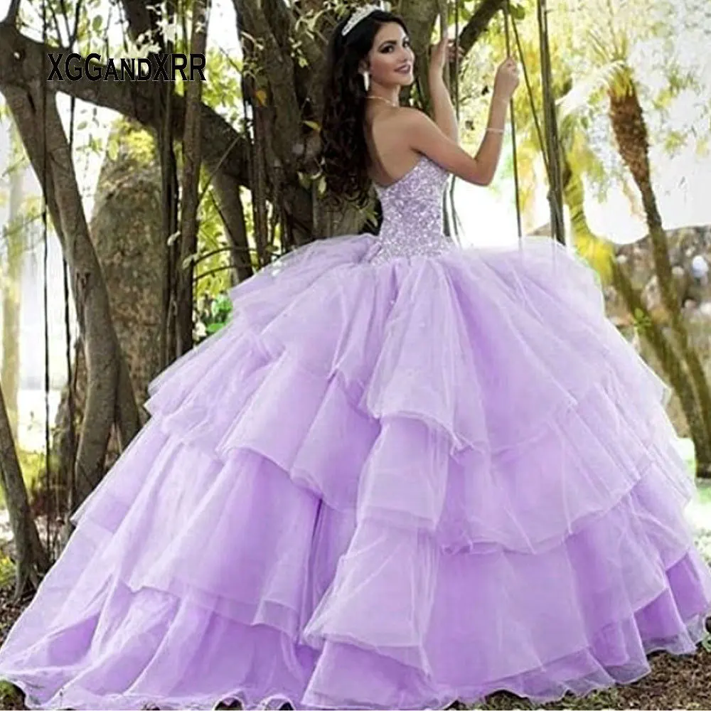 Фиолетовое бальное платье из органзы Бальные платья Пышное Платье милое с открытыми плечами длинное бальное платье для выпускного вечера 15 16