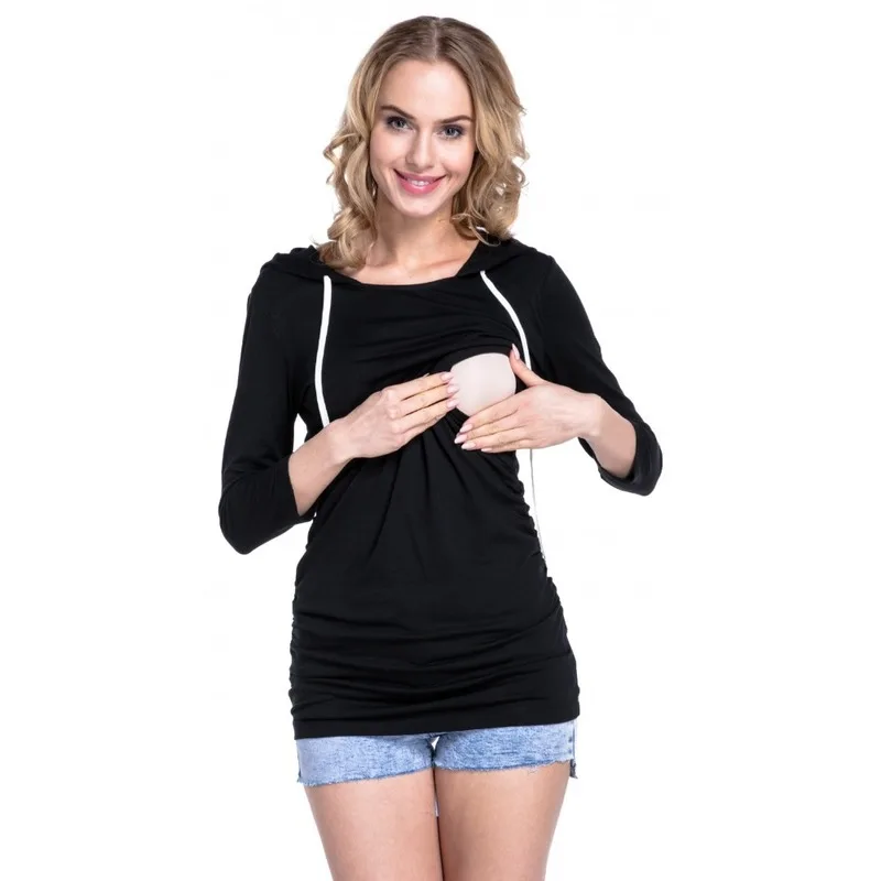 

Autumn Tgree Quarter Sleeve Nursing Maternity Hoodies Pregnant Women Breastfeeding Hooded Pregnancy Maternity Sweater Clothes