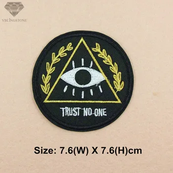 1PCS Black Eye Trust No One Patches for Clothes Iron On Applique Embroidered Thermo-stickers Sewing Badge For Jacket JEANS