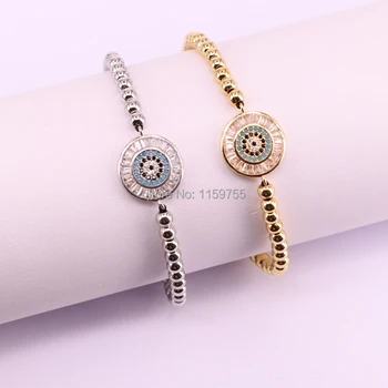 

5Pcs Handcrafted Braided Macrame Bracelet Micro Pave CZ Crystal Round Charm Bracelets 4mm Brass Beads Gift for Women