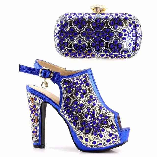 

Latest Royal blue Women Shoes and Bag Set In Italy African Shoes and Matching Bags Italian High Quality African Wedding Shoes