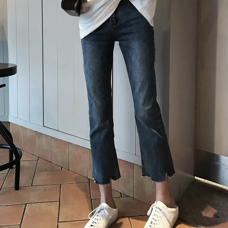 Lavado Nuevas Blanco Mujeres Delgado 2018 Del Verano Azul Jeans Muescas Pie qYTwBx0w