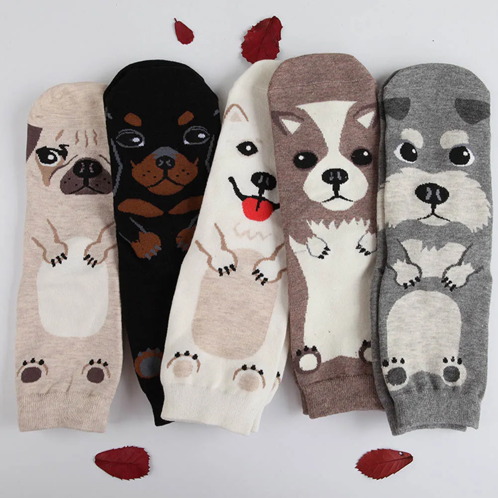 

5 Styles Candy Color Lovely Dogs Cute Cartoon Sox Autumn Summer South Korean Women'S Fashion Cotton Tube Socks Meias Soks