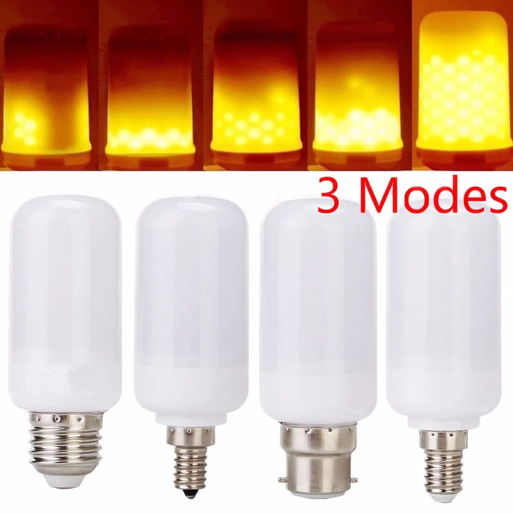 3 Modes LED Fire Flame Effect Corn Light Bulb E27 E26 B22 E12 E14 2835