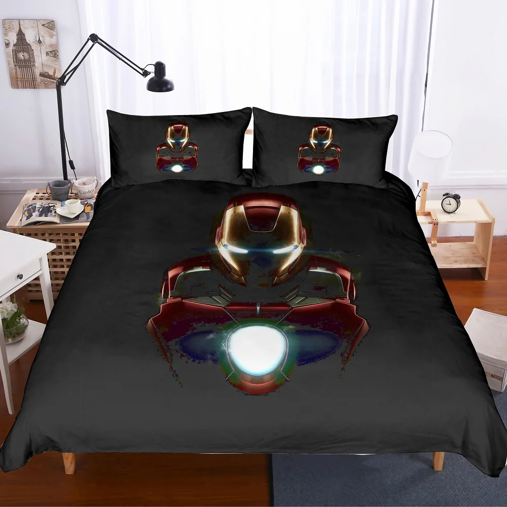 

Black/Gold Duvet Cover Set 3 PCS Avengers Alliance Bedding Set with 2 Pillowcase Iron Man Boys Home Bed Linen Set AU/EU/US Size