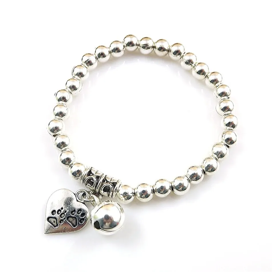 Серебряные круглые бусины браслет оптом модные ювелирные изделия серебро колокольчик сердце Подвеска Медведь браслет