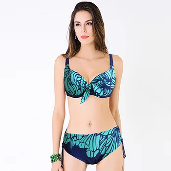 

2018 Sexy Large size Bikinis Women Swimwear 2018 Female High Waist Bikini Set Push Up green Suits Print Swim Wear L-4XL
