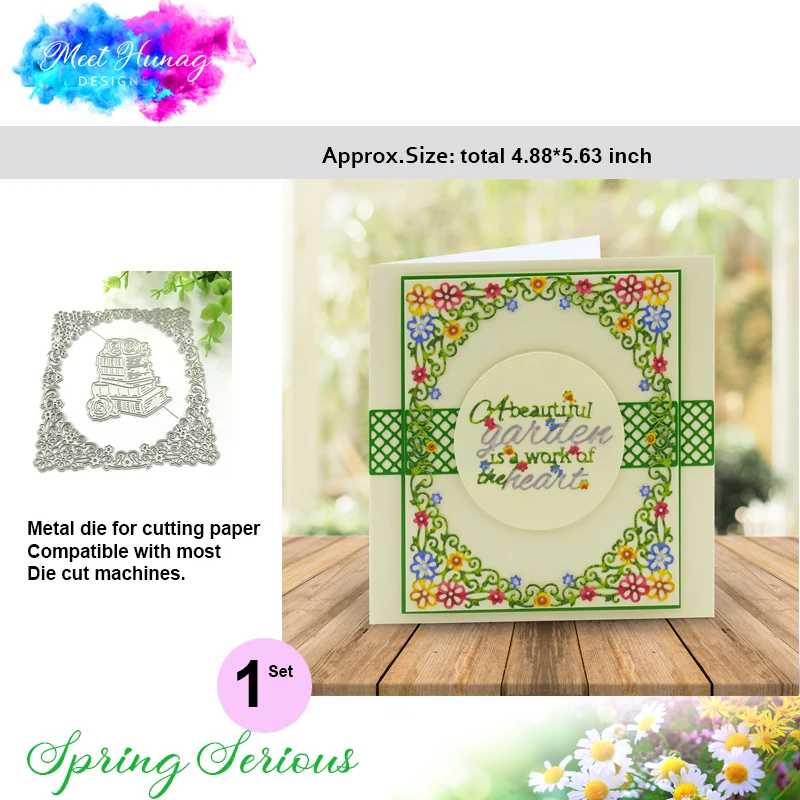 

Meet Huang Rectangle metal cutting dies cut die mold Lace flowers frame Scrapbook paper craft mould blade punch stencils dies