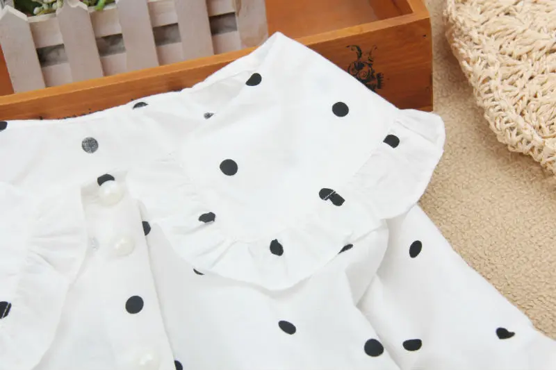 Детская блузка для девочек, коллекция года, весенне-осенние детские блузки Топы в белый горошек с длинными рукавами, одежда для малышей рубашки для девочек возрастом от 8 до 12 лет