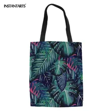 INSTANTARTS женские льняные вместительные сумки для покупок стильные сумки для покупок с изображением пальма и листьев большая Холщовая Сумка для хранения Прямая поставка