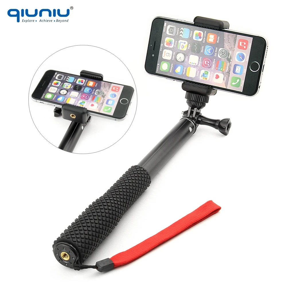 QIUNIU для GoPro алюминиевый селфи палка выдвижной ручной монопод полюс+ держатель зажим+ Штатив Адаптер для GoPro Hero 3+ 4 5 6 7