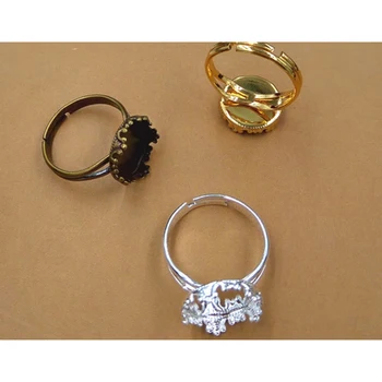 

12mm 10pcs Silver Plated Brass Adjustable Ring Settings Blank Diy Base Cabochon Base Bezel Tray Blank for Cabochon Cameo(08553)