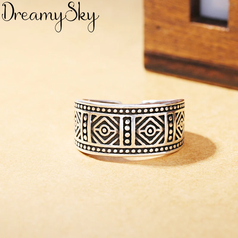 

Personality Punk Retro 925 Sterling Silver Geometric Rings For Women Simple Ladies Adjustable Size Ring Wedding Jewelry Anillos