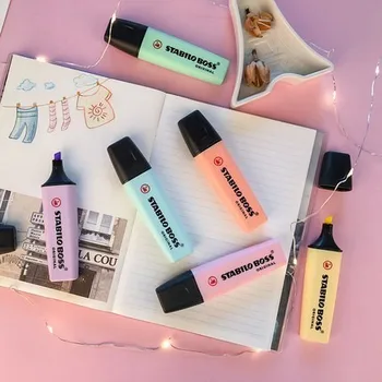 

1PC STABILO Boss Macaron Pastel Highlighter Pens Assorted 6 Colors Chisel Nib Marker Pen Bullet Joural Marker Stationery