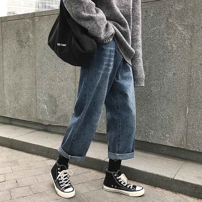 Мужская мода повседневные джинсы для мужчин эластичный пояс свободные прямые джинсовые штаны Harajuku уличная хип хоп штаны шаровары
