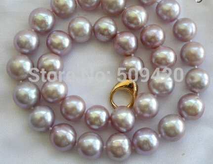 

Free Shipping >>stunning wow big 12mm round lavender freshwater cultured pearl necklace