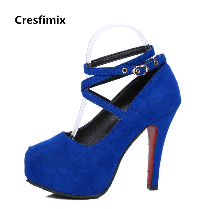 

Cresfimix women fashion comfortable red wedding high heel pumps lady casual party night club blue platform high heel shoes c2371