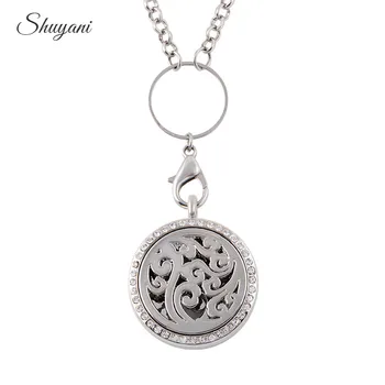 

10PCS Fashion Alloy 30mm Rhinestone Essential Oils Aromatherapy Locket Pendant Perfume Diffuser Necklace with Free Chain Pads