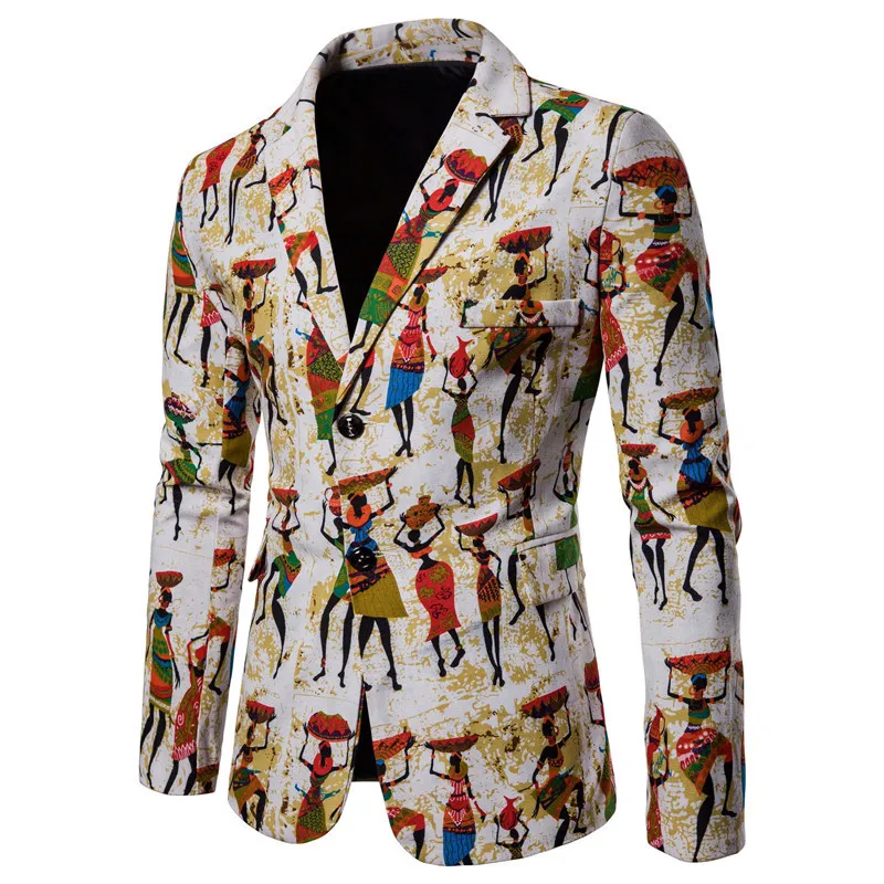 Мужской костюм на четыре сезона, Модный хлопковый льняной пиджак, мужской однобортный пиджак с принтом в африканском стиле