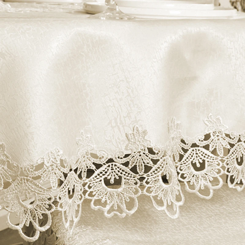  Romantic Ivory Round Tablecloth for Wedding Party Lace Floral Embroidered Edge Table Covers Soild D