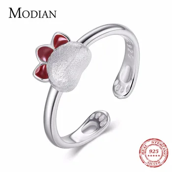 

Modian 2019 New Arrival 925 Sterling Silver Trendy Rings Red Enamel Adjustable Rings For Women Lovely Cat's Paw Fine Jewelry
