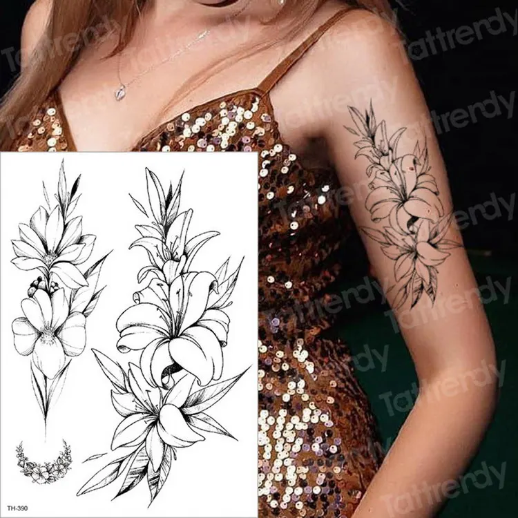 Эскизы тату дизайн Сексуальная Татуировка назад черные наклейки mehndi лошадь роза татуировка непромокаемая временная татуировка женский боди-арт - Цвет: TH390