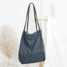 KVKY Большая вместительная Женская Вельветовая Сумка-тоут в клетку Женская Повседневная однотонная сумка на плечо складные многоразовые женские пляжная сумка для покупок
