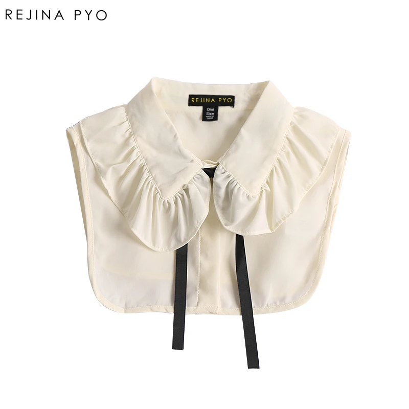 

REJINAPYO European Style Women Beige Elegant Ruffles Collar Female Sweet All-match Drawstring Detachable Collar