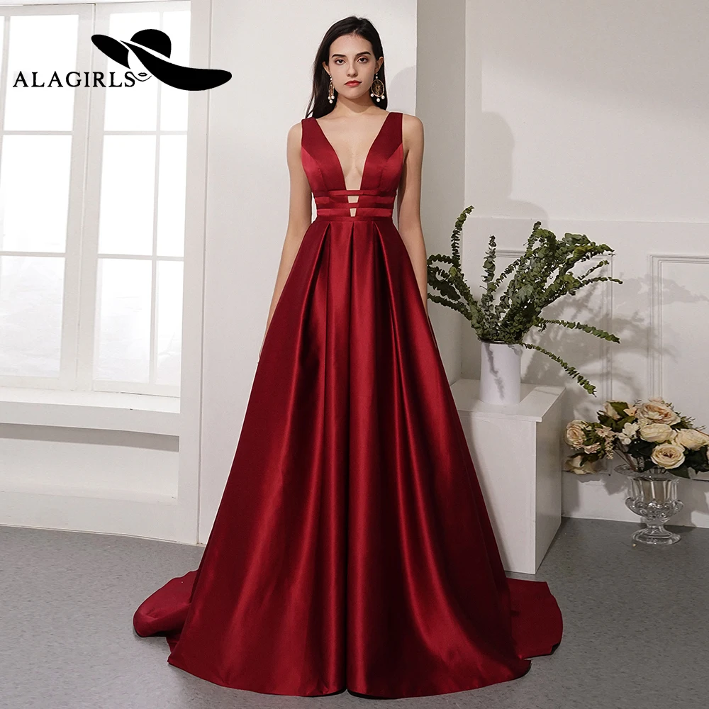 

Alagirls 2019 New Arrival Sexy A Line Evening Dress Deep V-Neck Evening Gown Elegant Long Party dress Sexy Prom Dresses